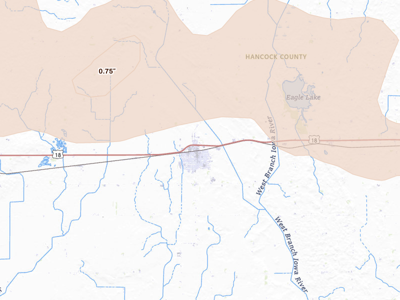 Radar-estimated hail-size map of the storm over Britt, IA