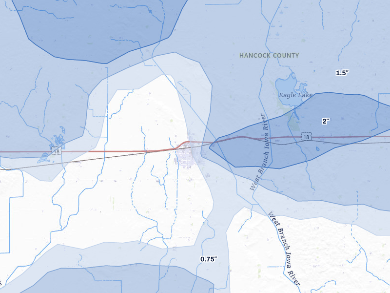 NEXRAD radar-signature map of the hail storm over Britt, IA on May 15, 2026