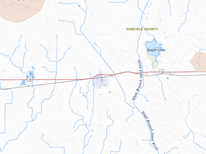 Radar-estimated hail-size map of the storm over Britt, IA on Jul 4, 2026