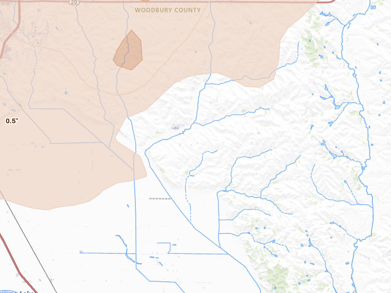 Radar-estimated hail-size map of the storm over Bronson, IA on May 17, 2026