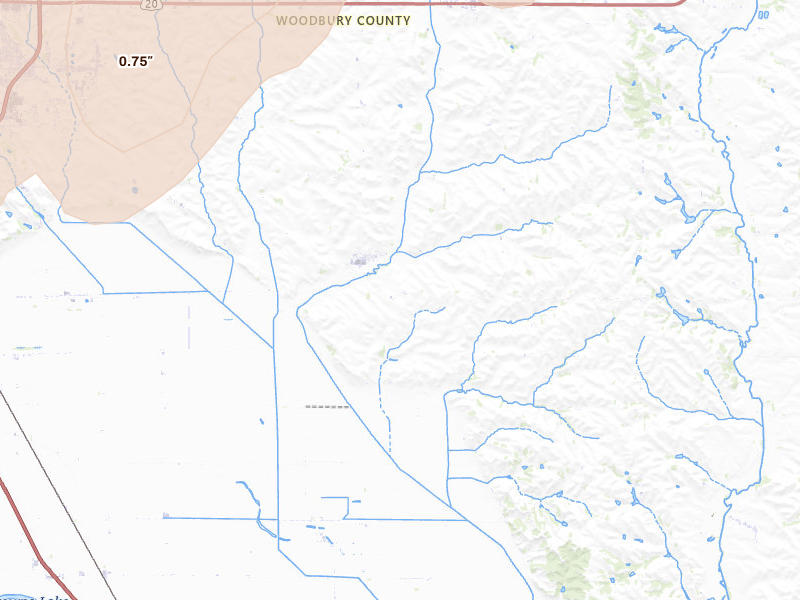 Radar-estimated hail-size map of the storm over Bronson, IA on Jun 29, 2026