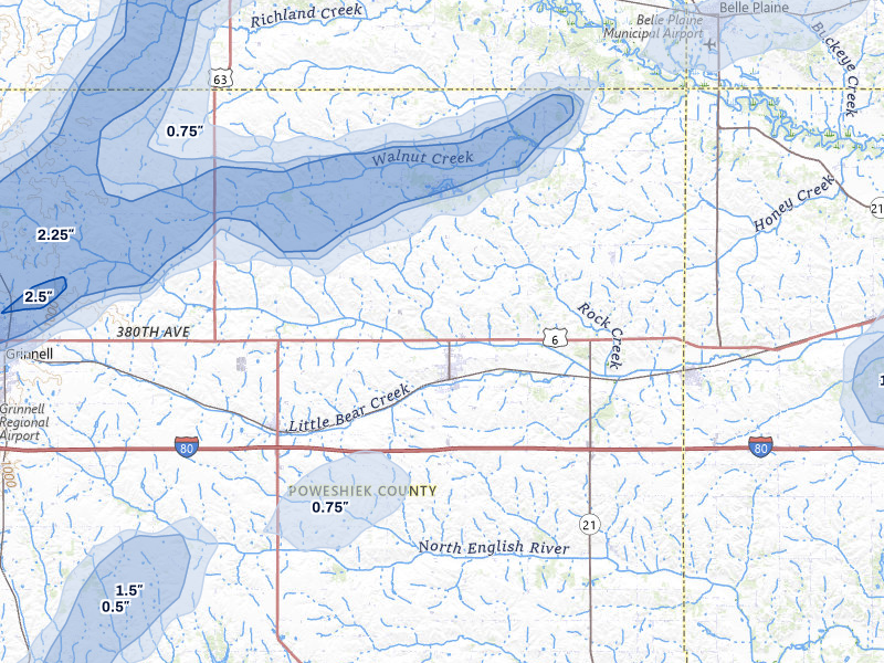 NEXRAD radar-signature map of the hail over Brooklyn, IA