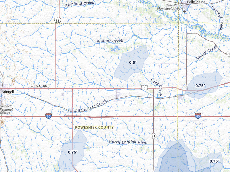 NEXRAD radar-signature map of the hail over Brooklyn, IA