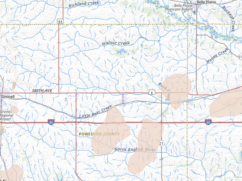 Radar-estimated hail-size map of the storm over Brooklyn, IA on Jul 3, 2026