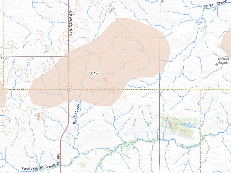 Radar-estimated hail-size map of the storm over Buckingham, IA