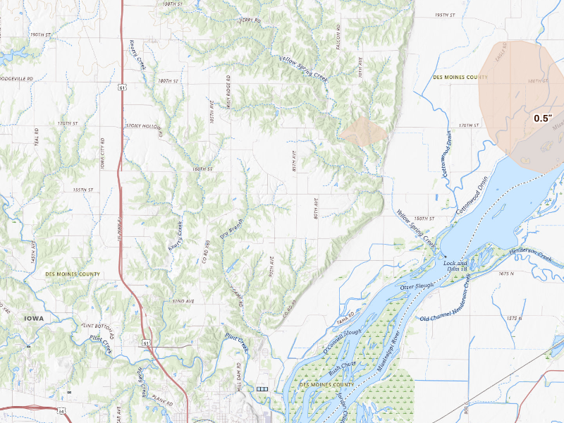 Radar-estimated hail-size map of the storm over Burlington, IA