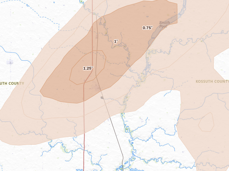 Radar-estimated hail-size map of the storm over Burt, IA