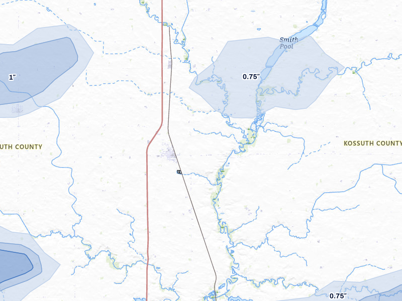 NEXRAD radar-signature map of the hail storm over Burt, IA on Jun 28, 2026
