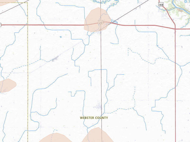 Radar-estimated hail-size map of the storm over Callender, IA on Apr 23, 2026