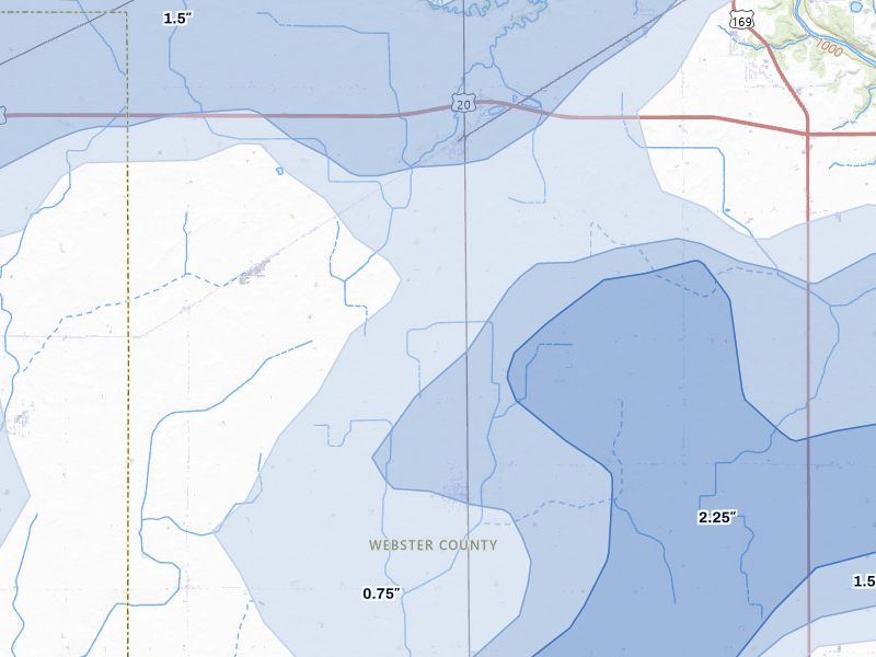 NEXRAD radar-signature map of the hail over Callender, IA