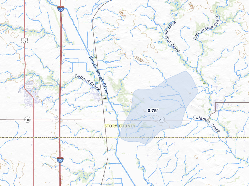 NEXRAD radar-signature map of the hail storm over Cambridge, IA on Mar 6, 2026