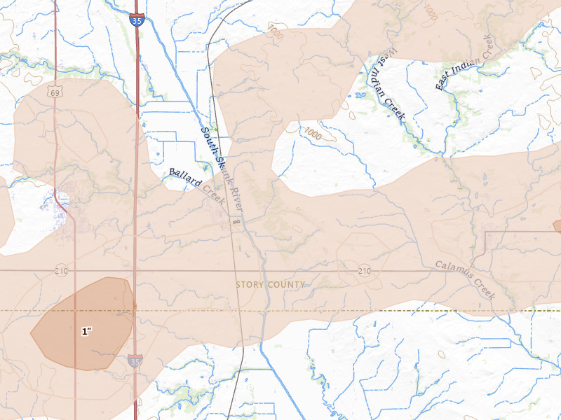 Radar-estimated hail-size map of the storm over Cambridge, IA