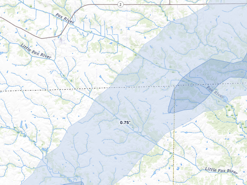 NEXRAD radar-signature map of the hail storm over Cantril, IA on Mar 5, 2026