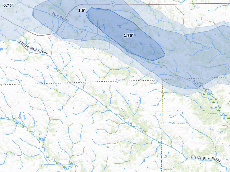 NEXRAD radar-signature map of the hail storm over Cantril, IA on Mar 26, 2026