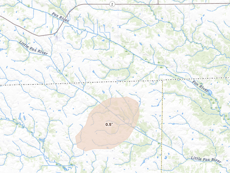 Radar-estimated hail-size map of the storm over Cantril, IA
