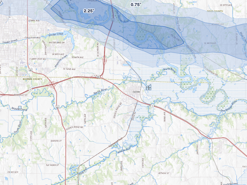 NEXRAD radar-signature map of the hail storm over Carlisle, IA on Sep 8, 2026