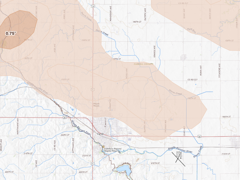 Radar-estimated hail-size map of the storm over Carroll, IA