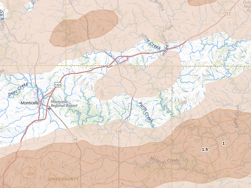 Radar-estimated hail-size map of the storm over Cascade, IA