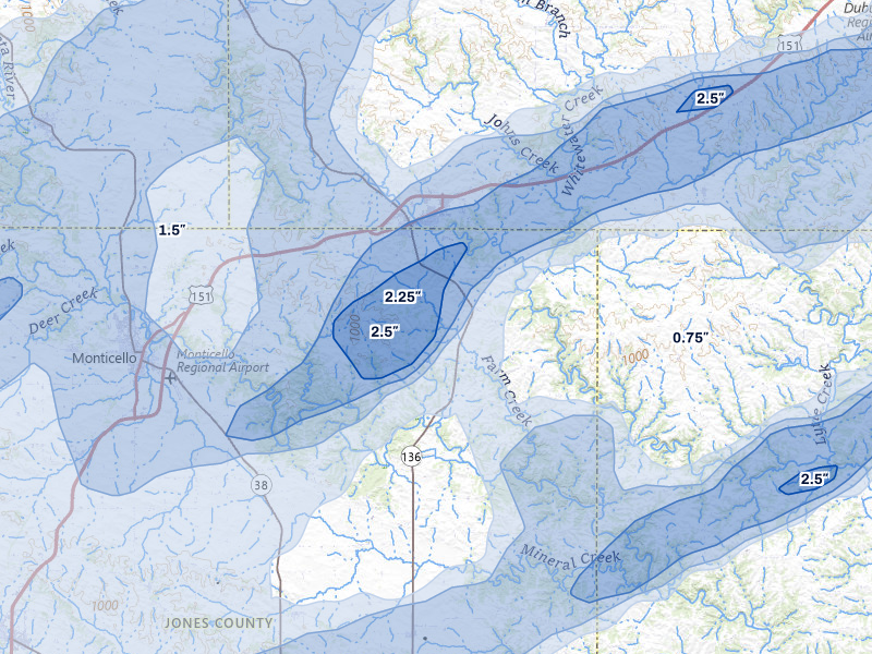 NEXRAD radar-signature map of the hail over Cascade, IA