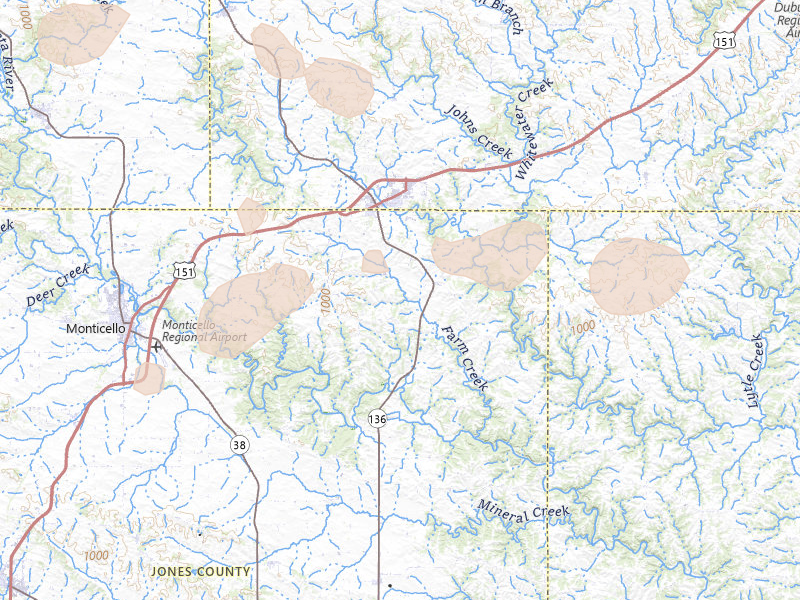 Radar-estimated hail-size map of the storm over Cascade, IA on Jul 3, 2026