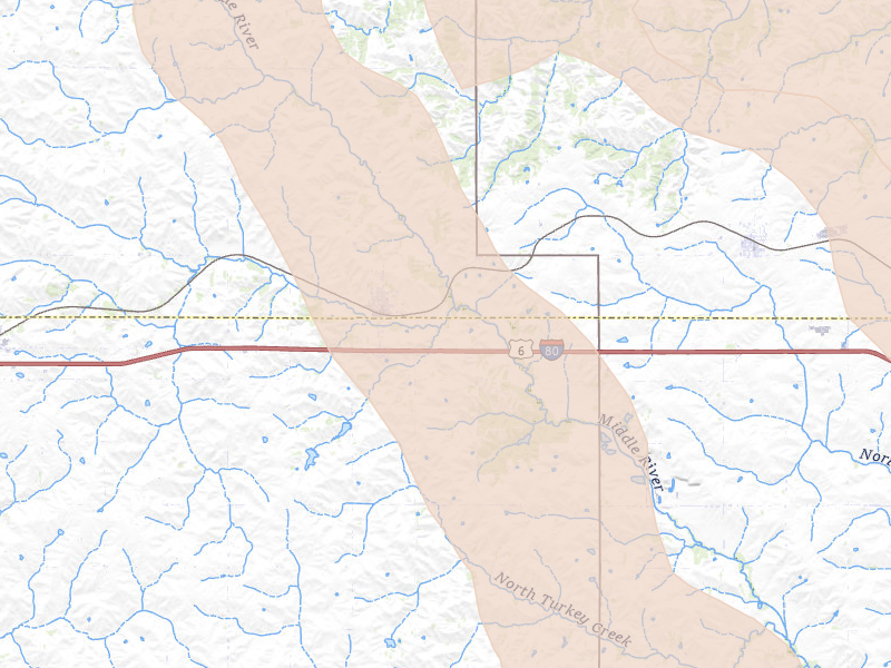 Radar-estimated hail-size map of the storm over Casey, IA on Jul 20, 2026