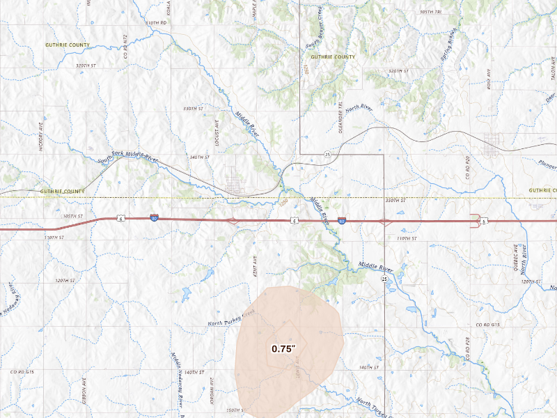 Radar-estimated hail-size map of the storm over Casey, IA