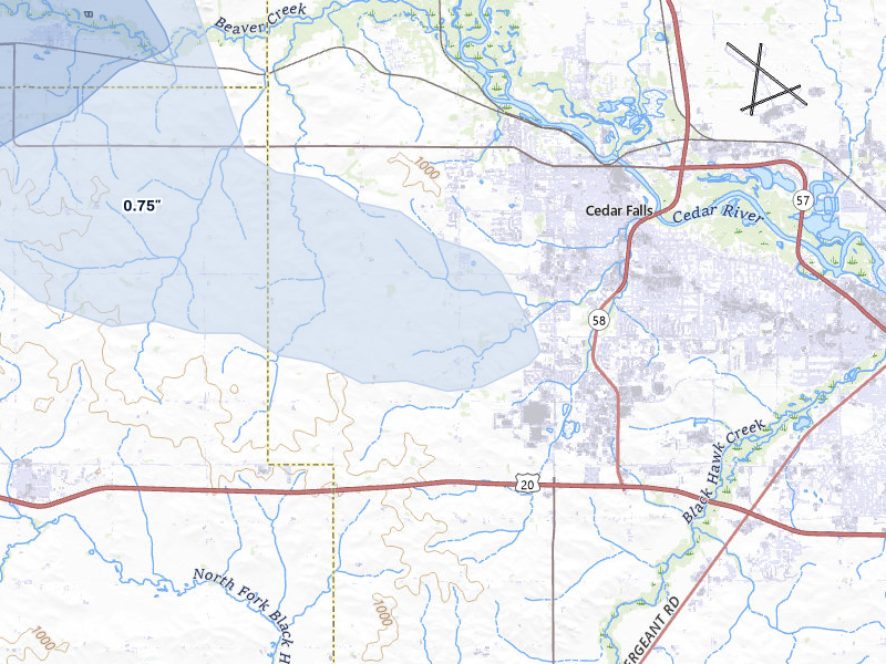 NEXRAD radar-signature map of the hail storm over Cedar Falls, IA on May 15, 2026