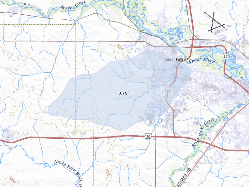 NEXRAD radar-signature map of the hail storm over Cedar Falls, IA on May 16, 2026