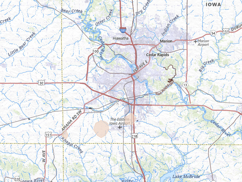Radar-estimated hail-size map of the storm over Cedar Rapids, IA