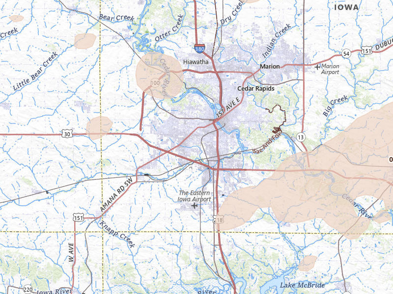 Radar-estimated hail-size map of the storm over Cedar Rapids, IA on Apr 17, 2026
