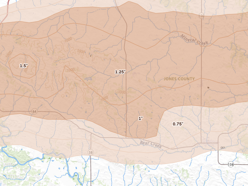 Radar-estimated hail-size map of the storm over Center Junction, IA