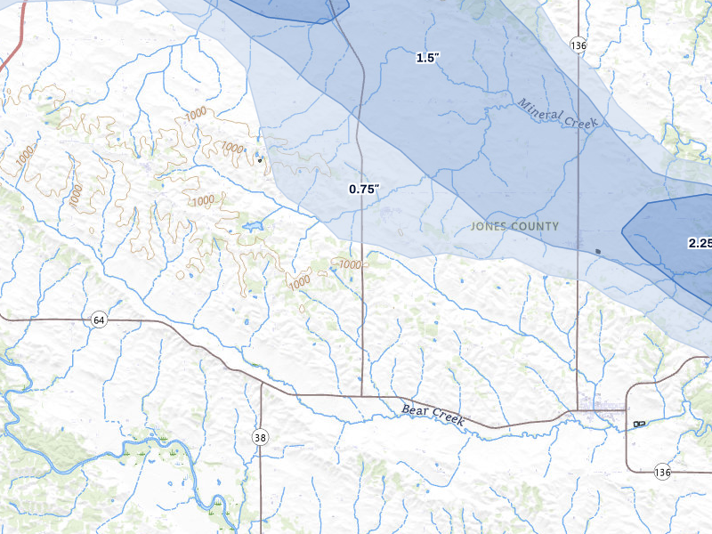 NEXRAD radar-signature map of the hail storm over Center Junction, IA on Jun 28, 2026