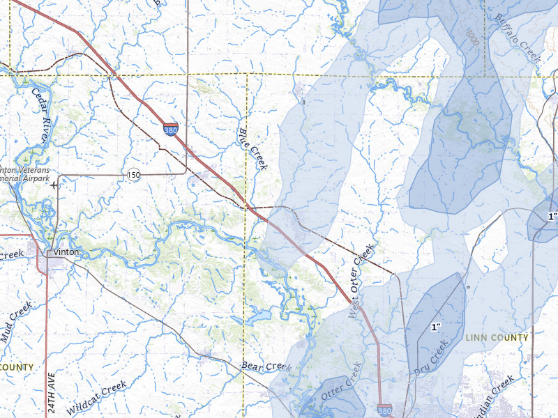 NEXRAD radar-signature map of the hail over Center Point, IA