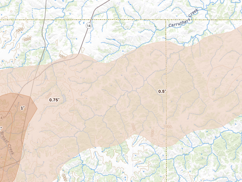 Radar-estimated hail-size map of the storm over Chariton, IA