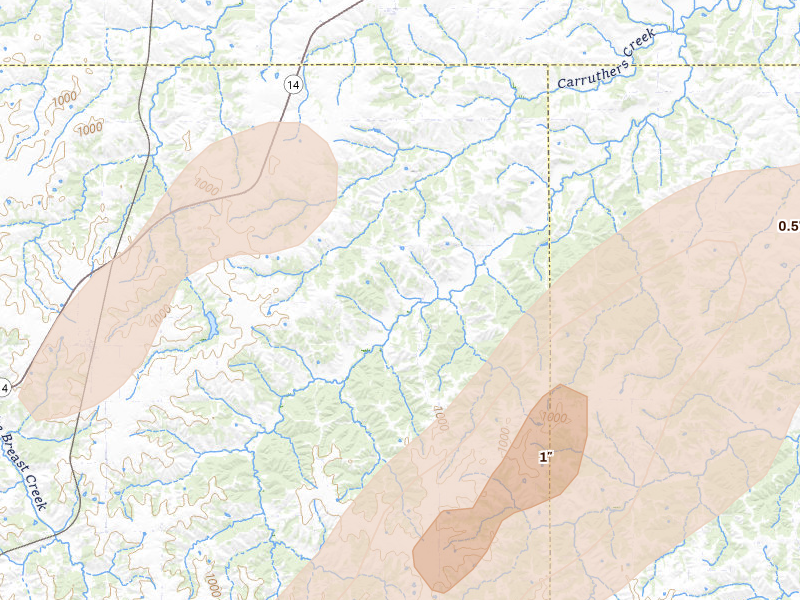 Radar-estimated hail-size map of the storm over Chariton, IA on Apr 17, 2026