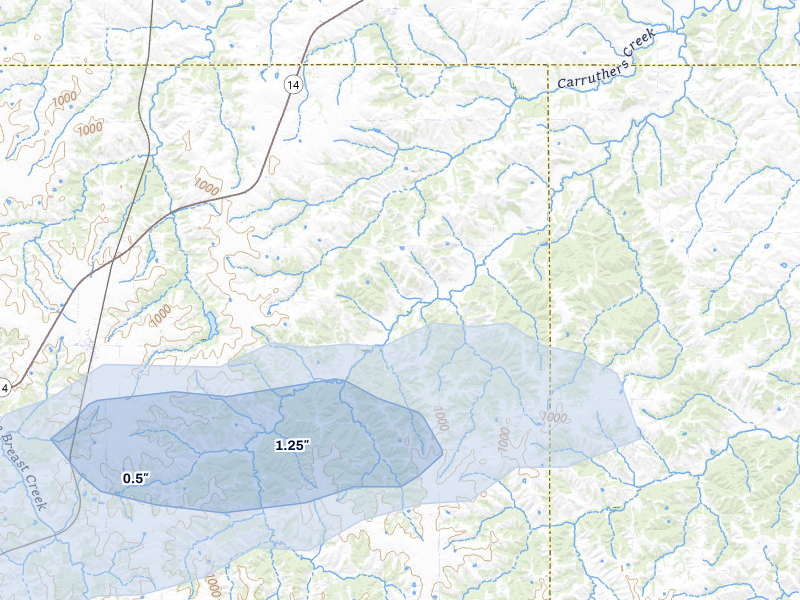 NEXRAD radar-signature map of the hail storm over Chariton, IA on May 15, 2026