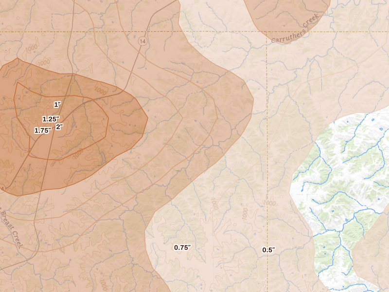 Radar-estimated hail-size map of the storm over Chariton, IA on Jun 5, 2026