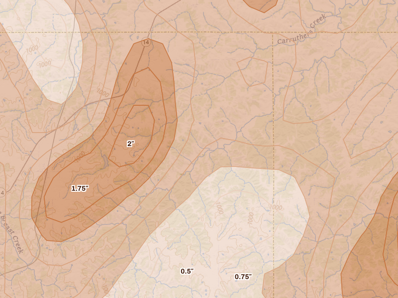 Radar-estimated hail-size map of the storm over Chariton, IA on Jun 11, 2026