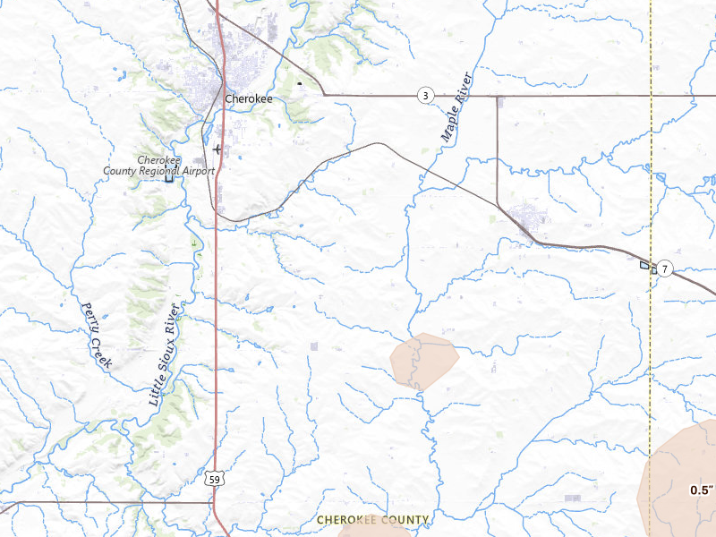 Radar-estimated hail-size map of the storm over Cherokee, IA on Jun 9, 2026