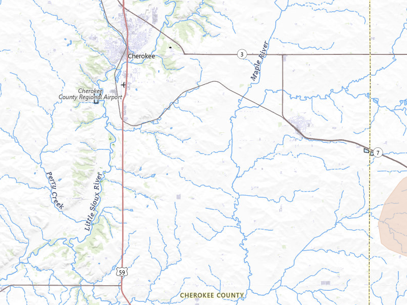 Radar-estimated hail-size map of the storm over Cherokee, IA on Jun 27, 2026