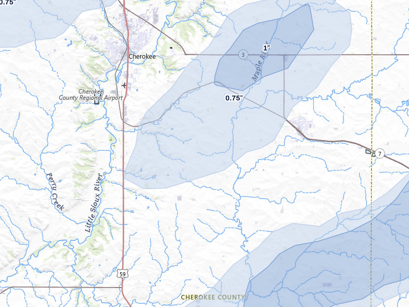 NEXRAD radar-signature map of the hail storm over Cherokee, IA on Jun 27, 2026