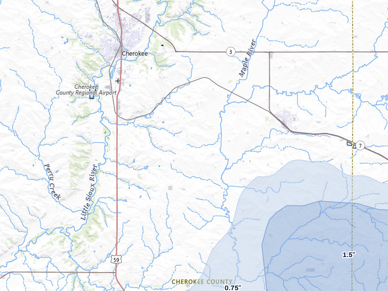 NEXRAD radar-signature map of the hail storm over Cherokee, IA on Jul 8, 2026