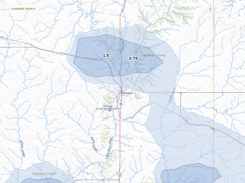 NEXRAD radar-signature map of the hail storm over Cherokee, IA on Sep 6, 2026