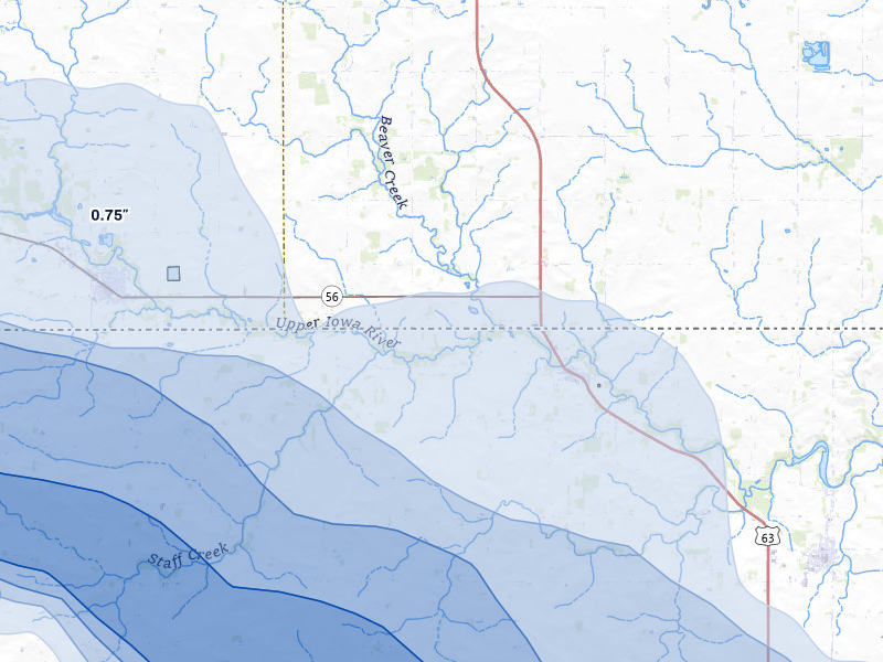 NEXRAD radar-signature map of the hail storm over Chester, IA on Jul 8, 2026