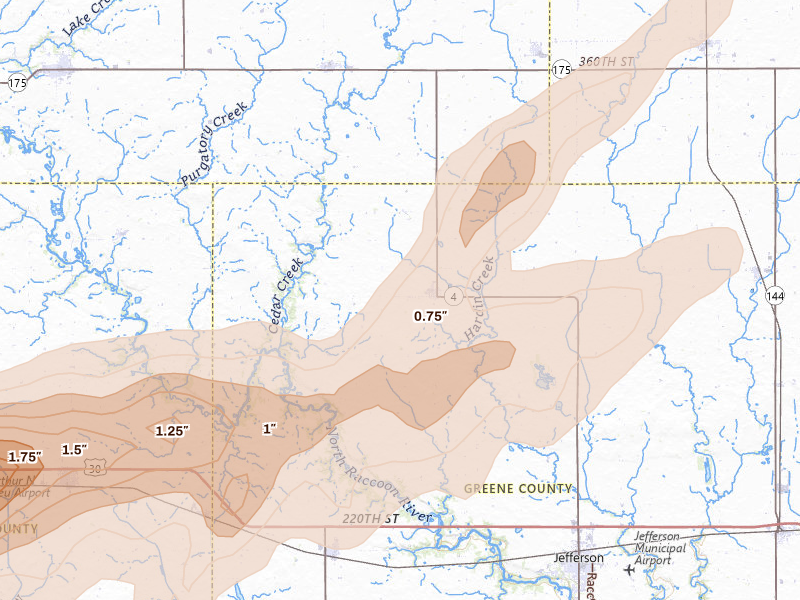 Radar-estimated hail-size map of the storm over Churdan, IA