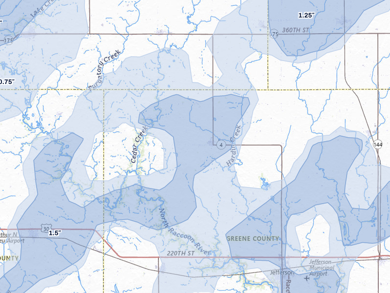 NEXRAD radar-signature map of the hail over Churdan, IA