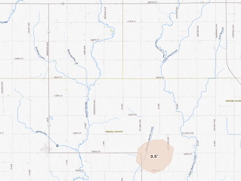 Radar-estimated hail-size map of the storm over Churdan, IA