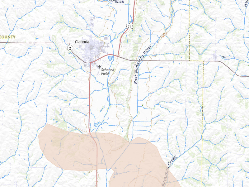 Radar-estimated hail-size map of the storm over Clarinda, IA on May 31, 2026