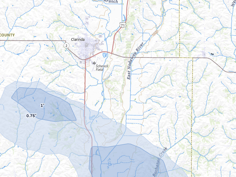 NEXRAD radar-signature map of the hail storm over Clarinda, IA on May 31, 2026