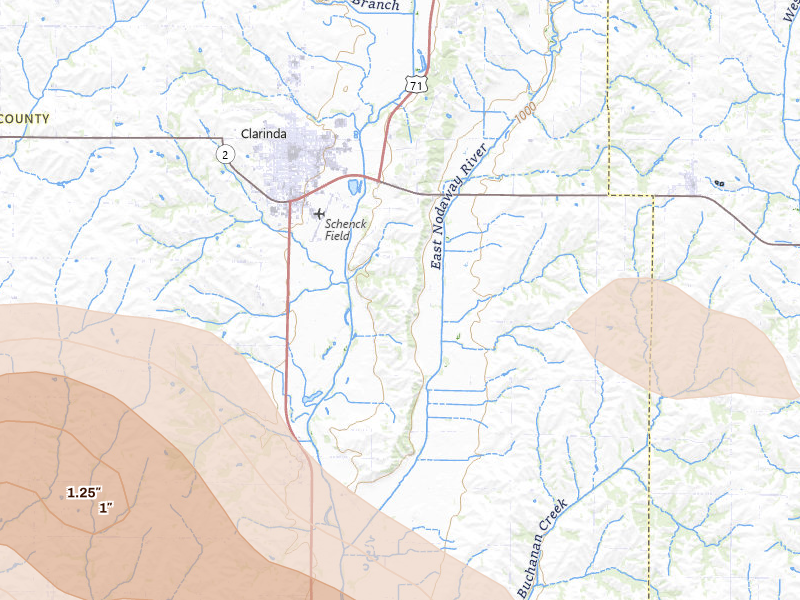 Radar-estimated hail-size map of the storm over Clarinda, IA
